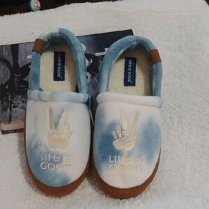 Life is Good Blue and White Slippers